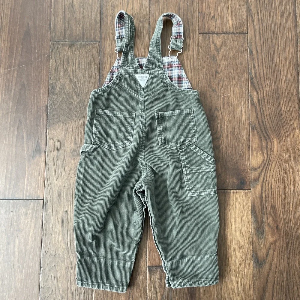 Vintage‎ Oshkosh Olive Green Corduroy Overalls Boys Girls 18 Month Toddler